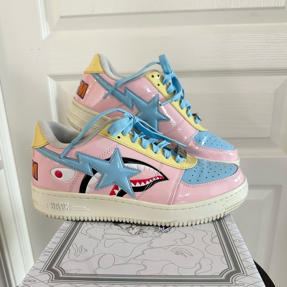 Authentic A Bathing Ape Bape Sta Low M2 20th Anniversary Patent Pink Mens size 8